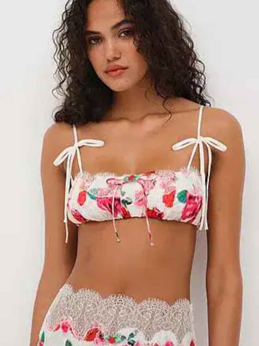 NEW For Love & Lemons White Red Royal Rose Carol Bralette Bra XL BEAUTIFUL 🌹